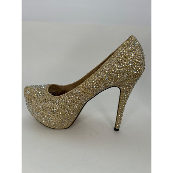 Eye Candie Women's Size 8 Gold Rhinestone Platform Stiletto ‎ Glam Party Pumps - Picture 9 of 16